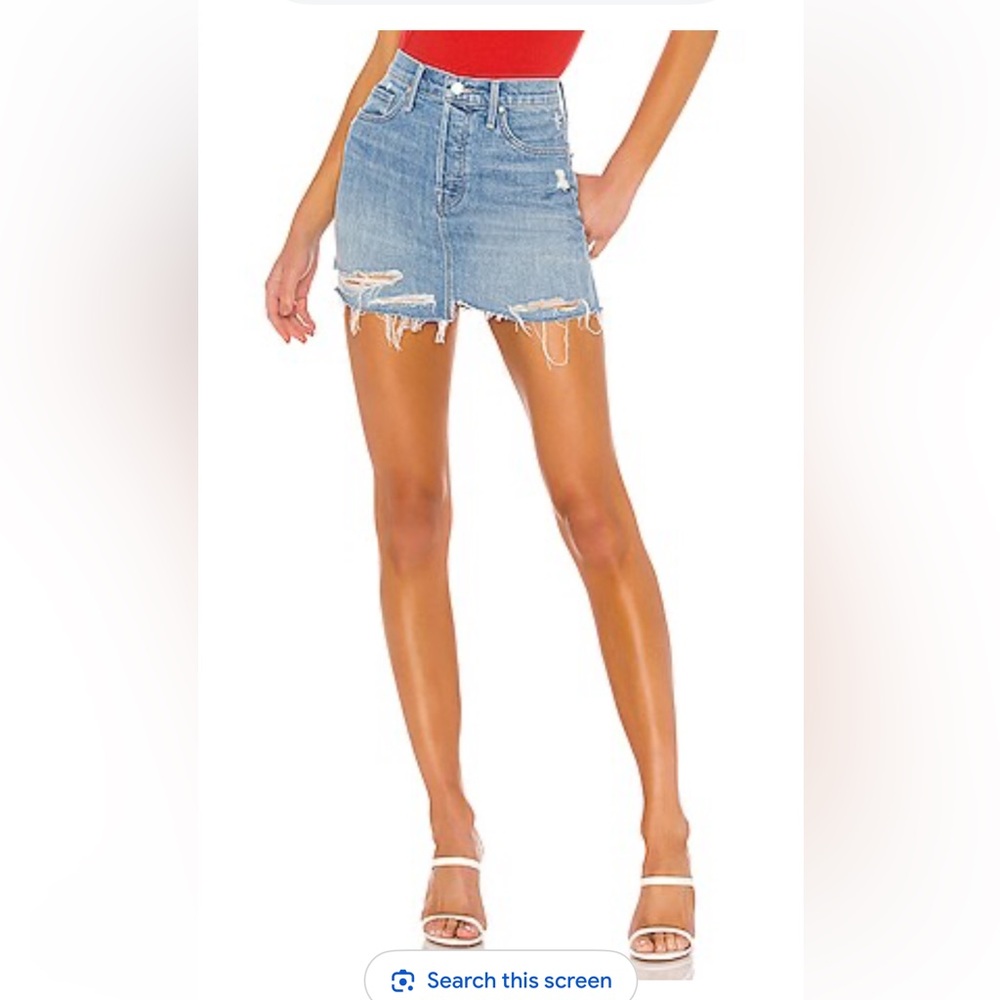 Mother Sz 26 The Vagabond Mini Fray Distressed Blue Denim Skirt